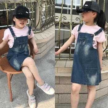 Детская одежда, платье на бретельках для девочек 2024, весна-лето, новое корейское издание, детское платье на бретельках, джинсовое платье для детей 3-10 лет