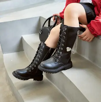 детские модные зимние ботинки для мальчиков с боковой молнией, нескользящие кожаные ботинки с круглым носком, детские повседневные короткие ботинки, спортивная обувь в британском стиле