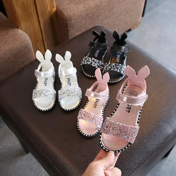 Детские сандалии принцессы, Летняя Новая обувь для девочек, Сандалии с заячьими ушками, Мягкая подошва, нескользящие Римские туфли