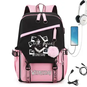 Детский рюкзак Wednesday Addams, школьный рюкзак для подростков, мальчиков и девочек, дорожная холщовая сумка для ноутбука, дышащий USB, женская сумка Mochila