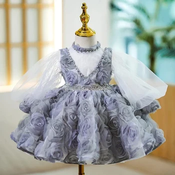 Детское бальное платье принцессы в стиле испанской Лолиты с цветочной вышивкой, украшенное бисером, Платья на День рождения, Крещение, Пасху Ид Платья для девочек