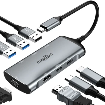 Док-станция USB C с Двумя Мониторами 4K HDMI VGA PD 100 Вт для MacBook Pro Air Dell Lenovo Thunderbolt 4/3 Ноутбук Type C Док-станция