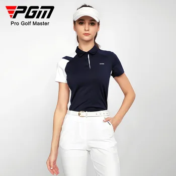 Женская одежда для гольфа с цветным блокированием PGM Golf с коротким рукавом для женщин, Летняя Мягкая и высокоэластичная Дышащая Быстросохнущая футболка YF551