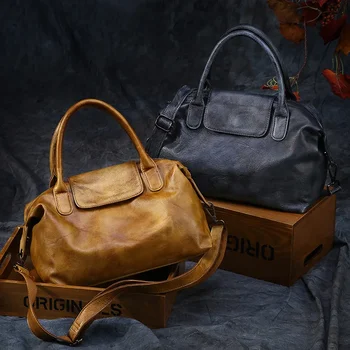Женская сумка ручной работы в стиле ретро из воловьей кожи с диагональным мешком через плечо по диагонали