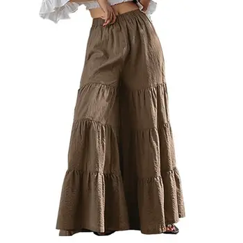 Женские брюки, юбка, Длинные брюки, юбка, Нарезанная Декоративная женская юбка с широкими штанинами, приятная для кожи, Многослойная юбка