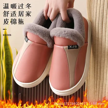 Женские и мужские ботинки Водонепроницаемые зимние ботильоны на теплом меху, теплая хлопчатобумажная обувь на толстой подошве, женские ботинки Mujer Zapatos