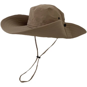 Женские и мужские Рыбацкие шляпы, однотонная солнцезащитная кепка с широкими полями, летний регулируемый ремешок для подбородка, Уличные шляпы для скалолазания