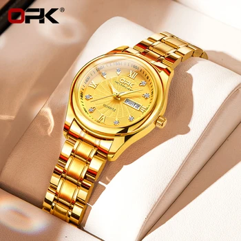 Женские наручные часы OPK Оригинальные роскошные женские часы из водонепроницаемой нержавеющей стали, кварцевые женские наручные часы, золото, тренд 2023 года