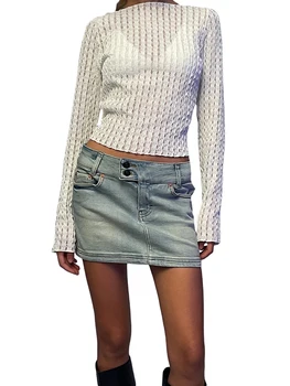Женские прозрачные топы из кружевной цветочной сетки Y2K, сексуальная прозрачная облегающая футболка, Летняя блузка для выхода в свет, уличная одежда