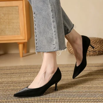 Женские элегантные офисные туфли на высоком каблуке 5,5 см, низкий каблук, большие размеры 34-40, Женская обувь, профессиональные повседневные туфли-лодочки на шпильке для девочек