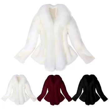 Женское однотонное осенне-зимнее пальто из искусственного меха с короткими рукавами и длинными рукавами