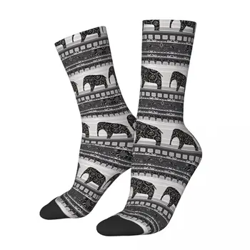 Забавный счастливый носок для мужчин, этнический орнамент, слоны, Винтажный этнический узор, Дышащий носок с принтом, Новинка, подарок
