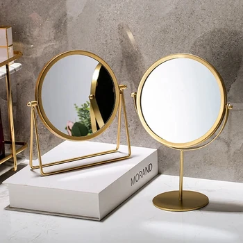 Зеркало для макияжа Простота Ретро Европейский металл Золото Домашний рабочий стол Настольное Квадратное Круглое зеркало для макияжа в общежитии spiegel