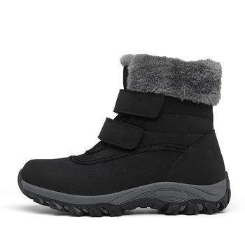 Зимние женские стильные зимние ботинки С высоким берцем, противоскользящая обувь на теплой подкладке, повседневная черно-серая легкая обувь без застежки