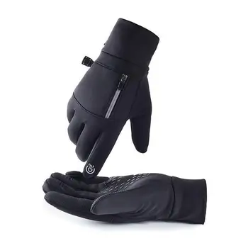 Зимние перчатки на молнии для занятий спортом на открытом воздухе, плюшевые теплые перчатки с сенсорным экраном, водонепроницаемые теплые перчатки с карманом, 2 Размер