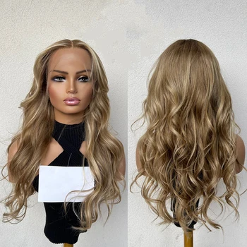 Золотистый Блонд Подчеркивает Полный Кружевной Парик 200% Плотности Virgin Human Hair Balayage Rooting Wig Premium Hair Lace Front Wig 26