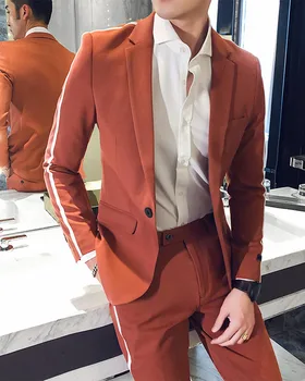 Зубчатый лацкан, сшитый на заказ, куртка + брюки из 2 предметов, повседневные мужские костюмы, формальный розово-оранжевый блейзер, Брюки, деловые костюмы для свадебной вечеринки
