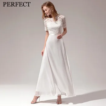 Идеальные свадебные платья Для женщин, аппликации с высоким воротом, Иллюзия спины, Короткие рукава, кружево, Великолепное свадебное платье на заказ