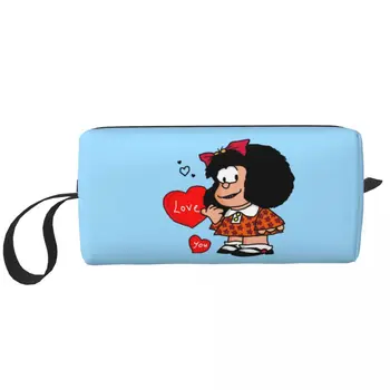 Изготовленная на заказ Дорожная косметичка Mafalda Love You Женская Косметичка для макияжа с героями мультфильмов Quino Comic, Органайзер для туалетных принадлежностей, набор для хранения женской косметики
