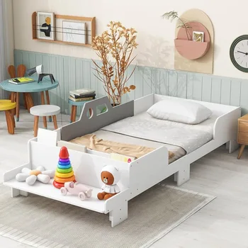 Каркас детской кровати, каркас в форме мультяшной машинки со скамейкой, со слотом для хранения книг, деревянный каркас, каркас кровати для детской спальни