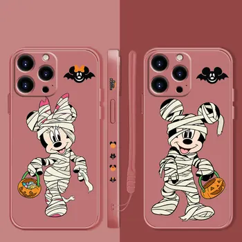 Квадратный Жидкий Чехол Для Телефона iPhone 14 13 12 11 Pro Max 13 12 Mini XS XR X 7 8 6 6S Plus Disney Mickey Minnie Couple Хэллоуин