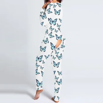 Комбинезон Onesie, Женская пижама на пуговицах, пижама Vantage для взрослых, Ночная рубашка с длинным рукавом, комбинезон-бабочка, боди