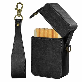 Коробка для сигарет из натуральной кожи в стиле ретро, чехол для сигарет из искусственной кожи, держатель для зажигалки большой емкости, коробка для хранения табака, мужские подарки