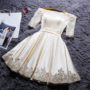 Короткие выпускные платья знаменитостей DongCMY цвета Шампанского, элегантные платья Миди, Вечернее женское вечернее атласное платье