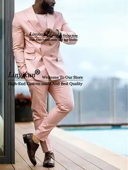 Красивые розовые свадебные костюмы для мужчин, комплекты из 2 предметов, мужские Блейзеры для выпускного вечера, Приталенные смокинги для жениха, Официальные костюмы жениха Terno Masculino