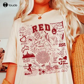 Красная рубашка, Красный трек-лист, Красный товар, Красное На спине, Турне Eras, Массаж Во флаконе, Уличная одежда с круглым вырезом Оверсайз Xs-5Xl