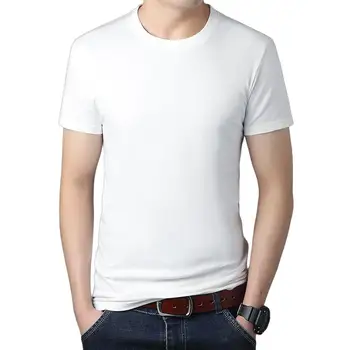 Летняя мужская футболка, Повседневная футболка с круглым вырезом и короткими рукавами, 100% Хлопок, Однотонная футболка, Мужские Топы, Новинка