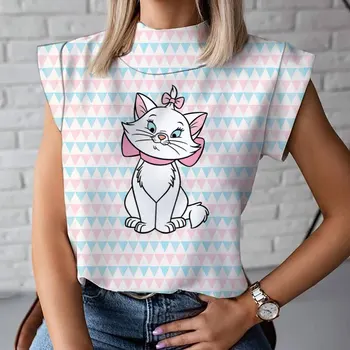 Летняя новинка 2023 года, сумка для темперамента, топ через плечо, нижняя рубашка Disney Mary Cat с полувысоким воротником и короткими рукавами