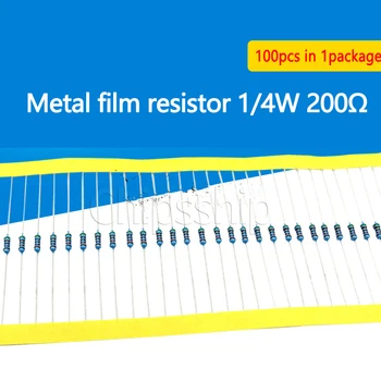 Металлический пленочный резистор 1/4 Вт 1% Пятицветный кольцевой резистор 200 Ом Значение сопротивления (100 шт.)