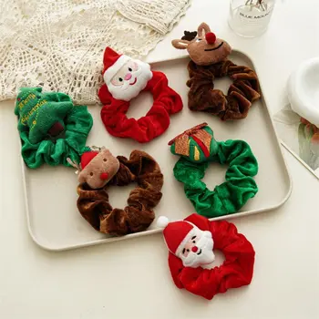 Милые Рождественские Резинки для волос с зимним мультяшным Санта-Клаусом, Плюшевое кольцо для волос Санта-Клауса для девочек