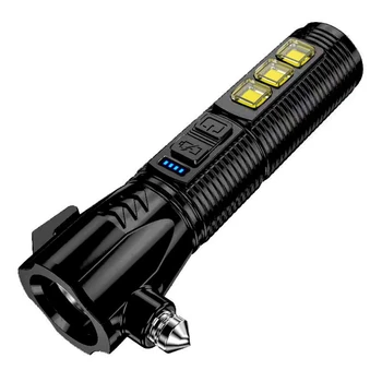 Многофункциональный фонарик с сильным светом Автомобильный молоток безопасности USB Перезаряжаемая лампа пожарной сигнализации