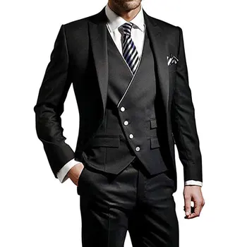 Модные деловые свадебные комплекты официальных блейзеров для мужчин, 3 шт./Мужской приталенный костюм, куртка, брюки, жилет