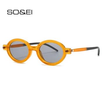 Модные Овальные женские солнцезащитные очки SO & EI, оттенки UV400, Ретро-Двухцветные Очки, Трендовые Мужские Солнцезащитные очки с заклепками.