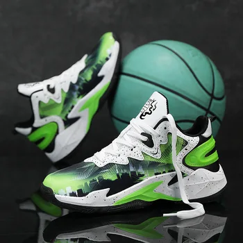 Модные уличные мужские баскетбольные кроссовки, зеленые нескользящие баскетбольные кроссовки на платформе, женская модная повседневная спортивная обувь для детей