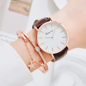 Модные часы Женские часы-браслет Кожаные женские повседневные кварцевые наручные часы Женские часы Montre Femme Relogio Feminino