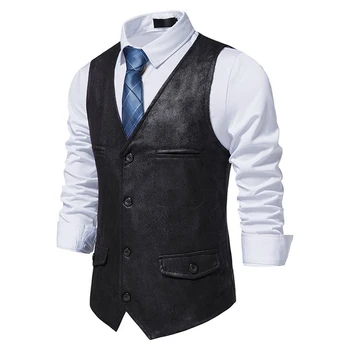 Модный мужской винтажный жилет из замши в стиле ретро на пуговицах с рисунком в елочку Идеально подходит для деловой и повседневной одежды