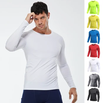 Мужская компрессионная футболка для бега, облегающая спортивная футболка для фитнеса с длинным рукавом, Рубашки для бега трусцой, Спортивная одежда для спортзала, Быстросохнущая Rashgard
