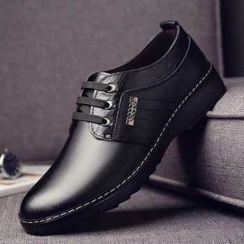 Мужская обувь из натуральной кожи, трендовые универсальные модельные туфли, мужская дышащая повседневная обувь, британская черная деловая обувь из натуральной кожи