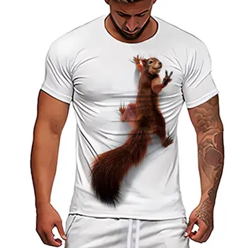 Мужская футболка с 3D-принтом белки в стиле харадзюку, белая Повседневная толстовка с круглым вырезом в стиле хип-хоп, повседневная одежда в стиле харадзюку