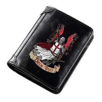 Мужские кошельки из натуральной кожи с принтом Черного рыцаря Тамплиера, тонкий короткий идентификатор RFID, Держатель кредитной карты, денежный мешок