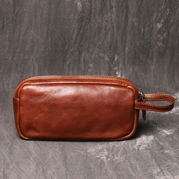 Мужской длинный кошелек для ключей из натуральной кожи, ручная кладь, сумка для хранения на молнии, мужской клатч в простом ретро-стиле, держатели кредитных карт