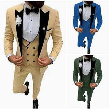 Мужской свадебный костюм 2024 года Новейшего дизайна, Смокинг для жениха, куртка для курения, комплект из 3 предметов (пальто, Жилет, брюки), Мужской костюм Жениха Терно