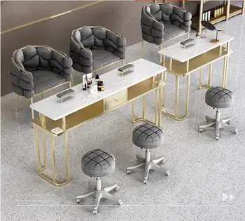 Набор маникюрных столов и стульев с мраморной столешницей, одинарный, двойной, тройной маникюрный стол с легкой роскошной розеткой