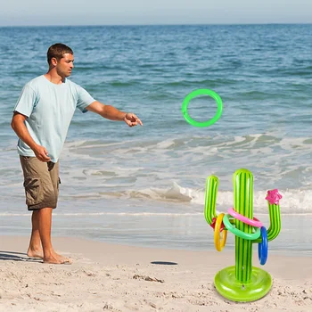 Надувной набор игрушек для подбрасывания колец с кактусом для украшения летних пляжных вечеринок в стиле Луау, гавайских игр у бассейна Cactus