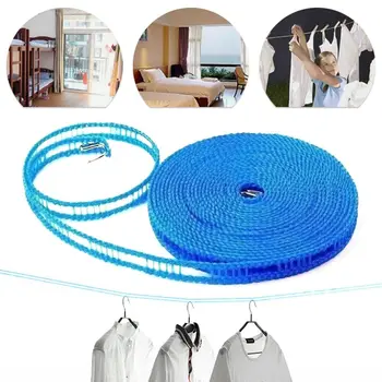 Нейлоновая ветрозащитная веревка для одежды нескользящая 10 м с крючками Веревка для купания Синяя Бельевая веревка Home Hotel