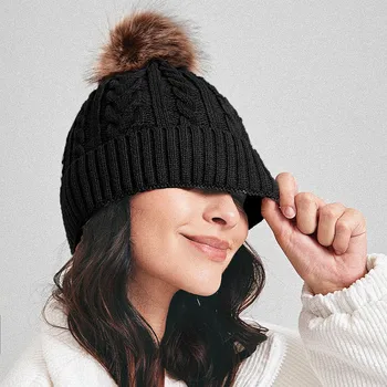 Новая зимняя теплая шапка для женщин, вязаная Корейская шапочка, Толстая шапка-тюбетейка, осенняя уличная теплая одежда, шапочки-ушанки